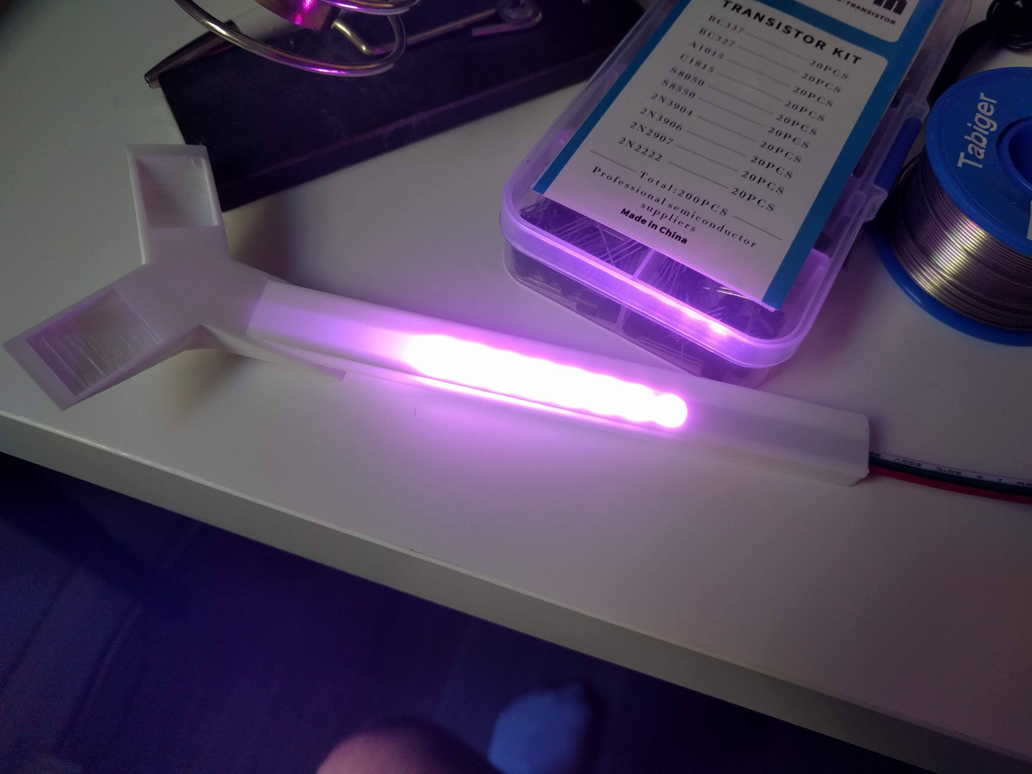 LEDs in a single bar LEDs in a plastic bar of the future dodecahedron